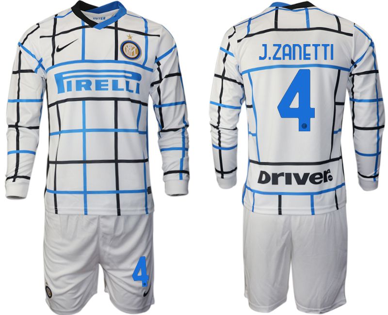 Men 2020-2021 club Inter milan away long sleeve #4 white Soccer Jerseys
